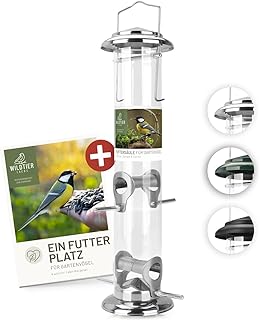 wildtier liebe Körner Futtersäule, Vogelfutterspender 38cm, Silber – aus rostfreiem Edelstahl I…