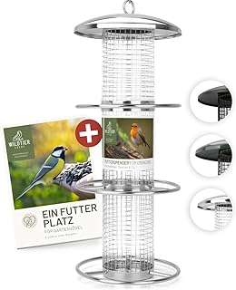 wildtier liebe Vogelfuttersäule Edelstahl 35cm, Silber – Erdnussfutterspender aus rostfreiem Ede…