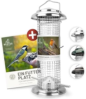 wildtier liebe Vogelfuttersäule Edelstahl 23,5cm, Silber – Erdnussfutterspender aus rostfreiem E…