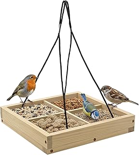 Hängender Futterspender aus Holz für Vögel, Futterplattform für Wildvögel zum Füttern von R…