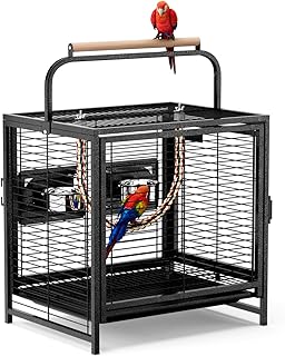 LEADZM Vogelkäfig für Wellensittiche und Papageien, Tragbarer Transportkäfig mit Holzgriff, Ro…