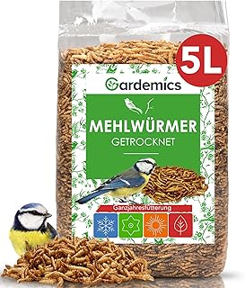 Gardemics Mehlwürmer getrocknet 5 Liter – 800g – Premium Insektenfutter für Vögel, Fische, Sch…