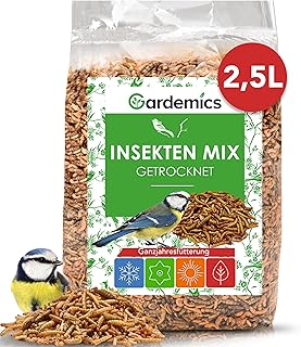 Gardemics Premium Insektenmix 2,5 Liter – 500g – Mit Mehlwürmer getrocknet, Soldatenfliegenlarve…