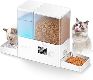 Rojeco 2-in-1 Futterautomat und Wasserspender, 5L Trockenfutter Automat für Katzen mit 3.5L Wass…