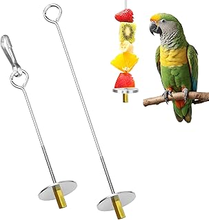 2 Stück Vogelspieß, Vogelobstspieße, Papageienfutterspieß, Edelstahl, Papageienspieß, Futter…