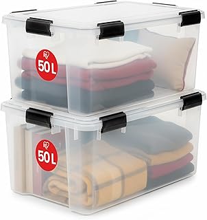 Iris Ohyama Luftdichte Kunststoff-Aufbewahrungsboxen mit Deckel, 50L, 2er-Set, Transparent, Herme…
