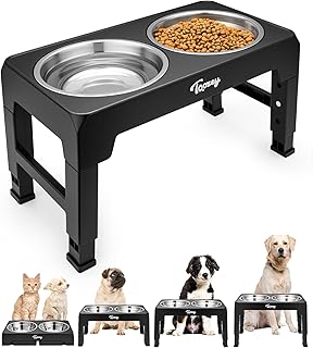 Toozey Hundenapf, Futternapf für Hunde, Höhenverstellbar, mit 2 Edelstahl-Schüsseln von 1200 m…