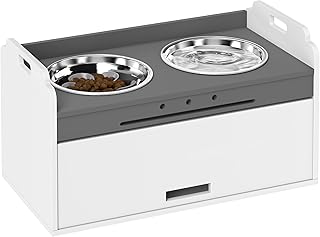 PawHut Hundenapf erhöht Futternapf mit Aufbewahrungsschrank, 2 Schüsseln mit Anti-Rutsch-Ringe,…