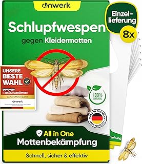 Schlupfwespen gegen Kleidermotten – 8 Karten à 1 Lieferungen – Effektiv Kleider Motten bekämpfe…