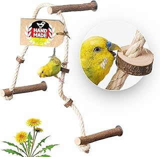Vogelgaleria® Aufregendes Sitzseil BZW. Kletterseil mit 3 leckeren, verschiebbaren Naturholz Sit…
