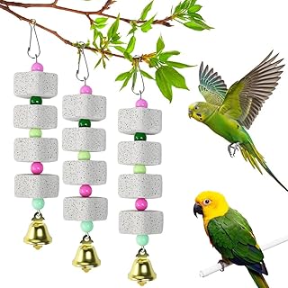 3 Stück Vogel Kauspielzeug Vogelschnabel Schleifstein Vogelspielzeug mit Glocke Papageienspielze…