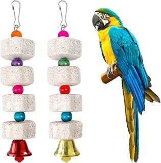 2 Stück Großes Papageienspielzeug Vogel Kauspielzeug Mineralstein Backenzahn Spielzeug mit Gloc…