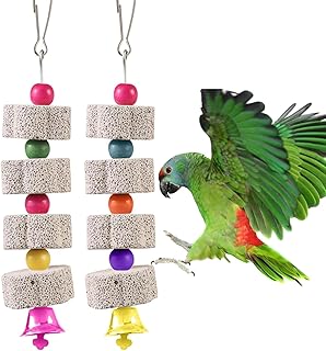 2 Stück Große Vogel Kauspielzeug,Mineralstein-Backenzahn-Spielzeug mit Glocke, Vogelschnabel-Sc…