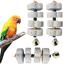 Vogel Kauspielzeug, Vogelschnabel Schleifstein mit Glocke 3 Stück Kalkstein für Wellensittiche …