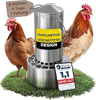 Edelstahl Futterautomat Hühner (4L / 8L / 12L Volumen) I Spart bis zu 40% Futter I aufhängbar &…