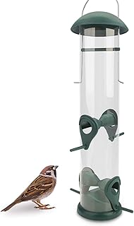 WILDLIFE FRIEND I 30cm Körner Vogelfutterspender grün – mit 4 Anflugplätzen, Vogel Futterstati…