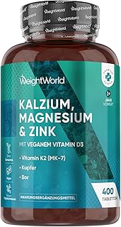 Kalzium Magnesium Zink – 400 Tabletten – 1+ Jahr – 500mg Calcium pro Tagesdosis – 1 vegane Tablet…