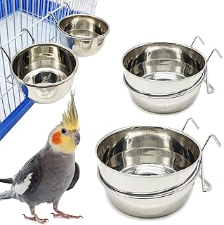 2 x Futternapf für Vogelkäfig, Edelstahl, mit Haken, 4 Größen, zum Aufhängen, für Vogel, Ti…