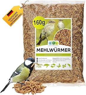 Mehlwürmer getrocknet 1 L (160g), Insektensnack für Vögel, Fische, Schildkröten, Igel, Nager …
