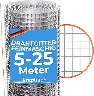 KrapTrap Volierendraht Drahtgitter feinmaschig I verzinkt I 8×8 mm I 25m x 1m I Wühlmausgitter M…