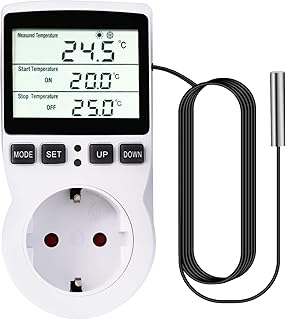 Digitaler Temperaturregler, 250V Steckdosen Heizung Kühlen Thermostat mit Fühler Steckdose und …
