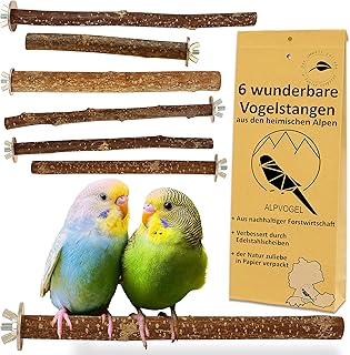 6 Natur Sitzstangen: für Wellensittich, Kanarienvogel, Nymphensittich… VERBESSERT: Edelstahl S…