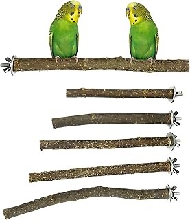 6 Natur Sitzstangen für Vögel – Befestigung aus Edelstahl – Wellensittich Spielzeug – Nymphensi…