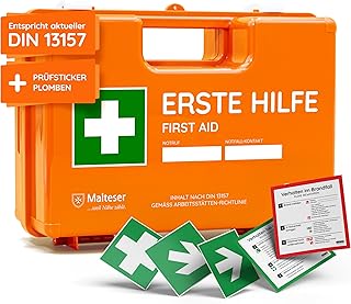 Erste Hilfe Koffer nach neuer DIN 13157:2021 | Gefüllt, inkl. Wandhalterung, 5x Aufkleber, Prüf…