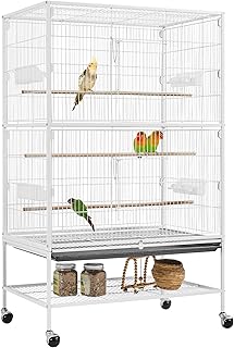 Yaheetech Vogelkäfig mit ständer, Vogelvoliere mit 3 Holzstangen und 4 Futternäpfen, Wellensit…