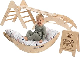 WoodsCraft – Handmade Montessori Kletterset 5in1: Kletterdreieck, Kletterbogen mit Kissen & 2in1:…