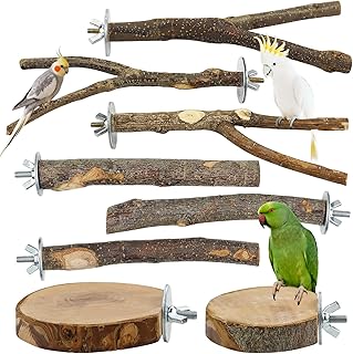 8 Stück Natur Sitzstangen Set für Vögel, Vogelstange aus Holz, Sitzstange mit Mehreren Ästen,…