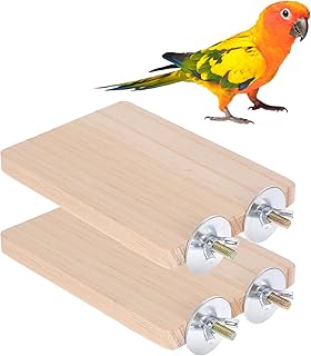 2 Stück Vogelplattform, 13×9 cm Natürliche Holz Vogelsitzstangenplattform, Rechteckige Vogelsi…