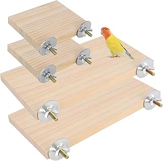 4 Stück Vogelplattform, Papagei Holz Plattform Rechteckig Holzständer für Haustiere Haustierkl…