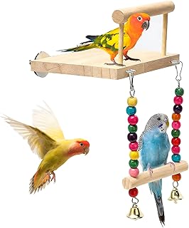 Wellensittich Spielzeug, Vogelspielzeug Wellensittiche mit Glocke Schaukel Holz Vogel Vogelkäfig…
