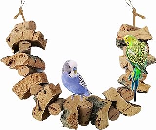 Vogelschaukel, Knabberseil mit Korken und Korkrinde, Korkseil 60 cm, Wellensittich, Papageien, Ny…