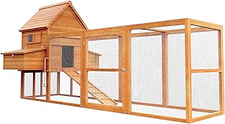Wiltec Hühnerstall 3100 x 1500 x 1500 mm braun mit Freilauf und Nistkästen aus Holz, Hühnerhau…