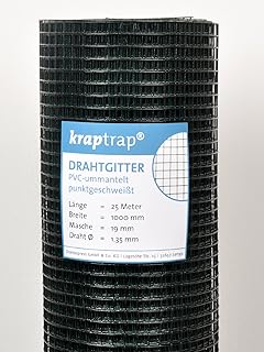 KrapTrap Volierendraht SCHWARZ Drahtgitter I verzinkt I 19 x 19 mm I 25m x 1m I Kaninchendraht