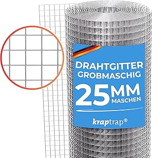 KrapTrap Volierendraht Drahtgitter I 25×25 I 12m x 1m I verzinkt I Papageiendraht I stabiler Gitt…