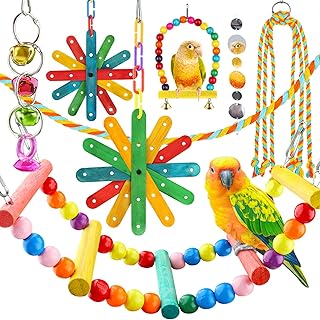 QUOZUO 8 Stück Vogelspielzeug Papageienspielzeug Vogelschaukel Vogel Papagei Glöckchen Swing Sp…