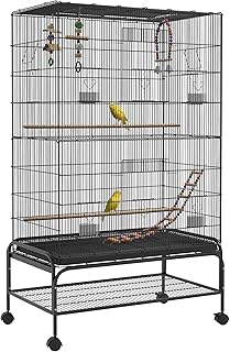 PawHut Vogelkäfig Groß Vogelvoliere mit Sitzstangen, Rollen, Bodenwanne, Metall Vogelhaus mit 2…