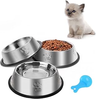 Katzennapf 3 Stück, Futternapf Katze Katzennäpfe Edelstahl rutschfest Katzen Napf Set, Haustier…