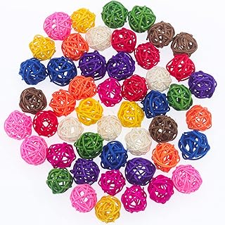 40 Stück Rattankugeln Bird Toy Ball Wicker Rattan Ball Bite Chew Toys Vogel Kauspielzeug Bunte R…