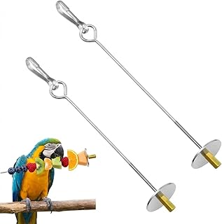2 Stück Edelstahl Vogelspieß,360°Drehbares Papageienspieß Futterspender,Wellensittich Zubehö…
