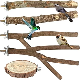 Natur Sitzstangen Set, 5 Stück Naturholz Vogel Sitzstangen Vogelständer Vogelkäfig Zubehör Vo…