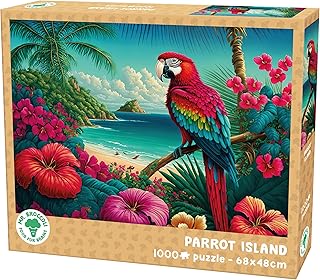 Mr. Broccoli Insel mit Papageien Puzzle, 1000 Teile, 68 x 48 cm, Meerblick mit Blumen und Tiere, …