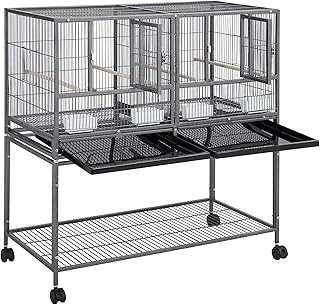 Yaheetech Großer Vogelkäfig Vögel Doppelkäfig Trennwand Trenngitter Zuchtkäfig geteilter Bru…