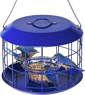 Kingsyard Vogelfutterspender für den Außenbereich zum Aufhängen, Käfig Bluebird Feeder mit Ta…