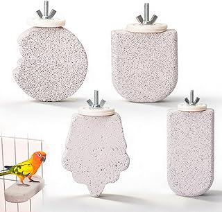 4 Stück Vogel Sitzstange aus Mineralstein, Naturstein Sitzstange für Vögel Wellensittich Sitzs…