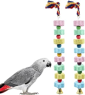2er-Pack Vogelkauspielzeug, Bunter Schnabelpflegestein mit Glöckchen für Papageien, Käfigzubeh…