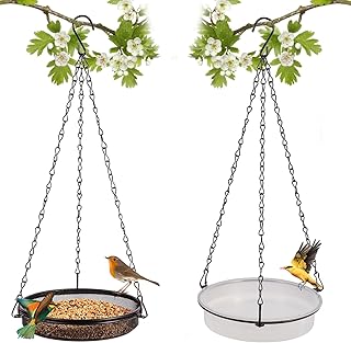 HRAYLTOP 2er Set Vogelfutterspender zum Aufhängen (18x18x3cm,∅18cm)-Metall Vogelfutterhaus fü…